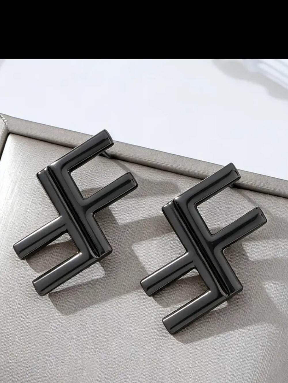 Polished Black Modern Geometric FF Earrings